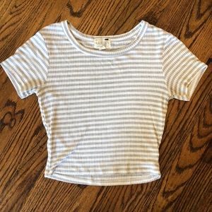 White and gray striped crop top